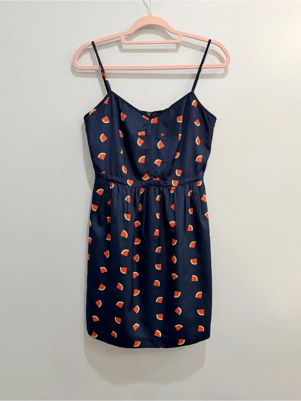 J. Crew Watermelon Print Mini Dress Size 6 Navy Blue Spaghetti Strap Pockets